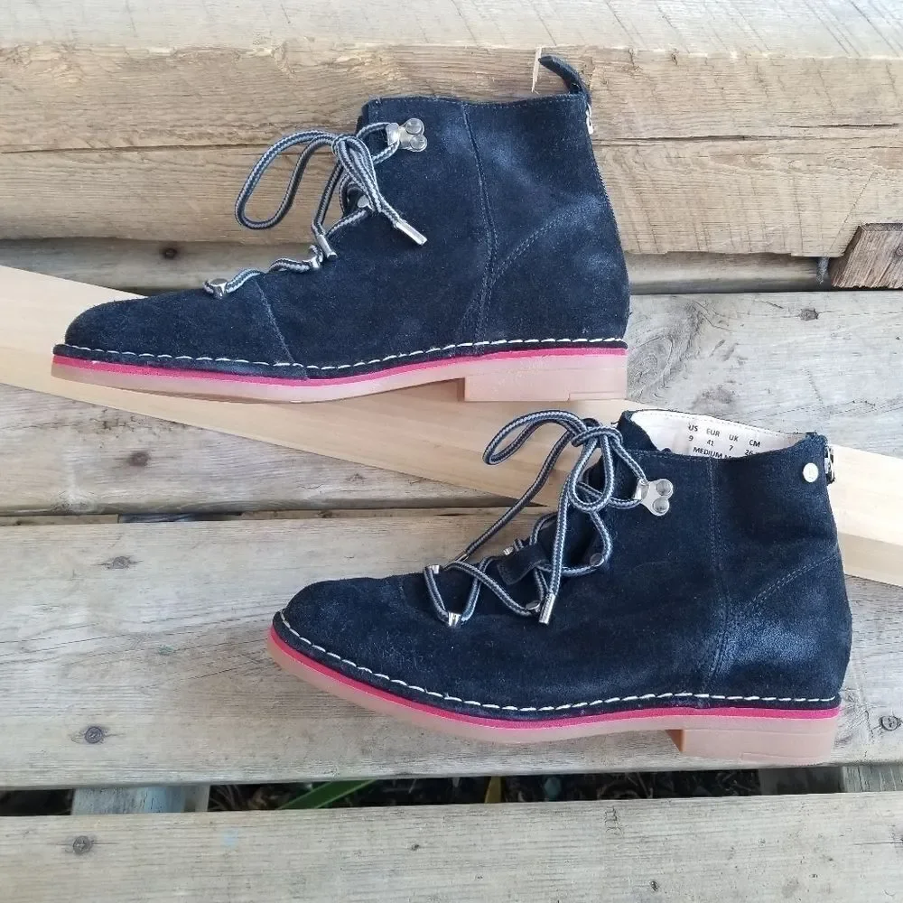 Hush Puppies‎ Catelyn Hiker Black Suede Leather Mountaineering Ankle Boots 9